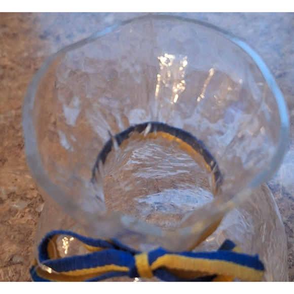 VTG SEA Glasbruk Sweden Clear Glass Bag Sack Vase Pinched Neck, 5.5" Blue/Gold - Picture 4 of 7